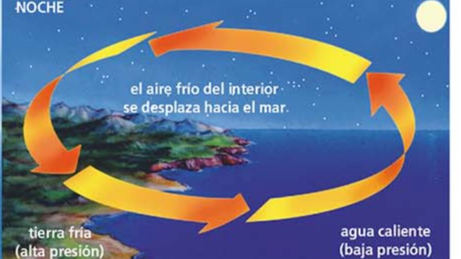 La dirección de la brisa marina por la noche es:
